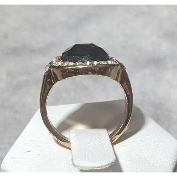 Bold Glam Gold And Black Faceted Gemmed Ring Size 6 - Picture 7 of 12